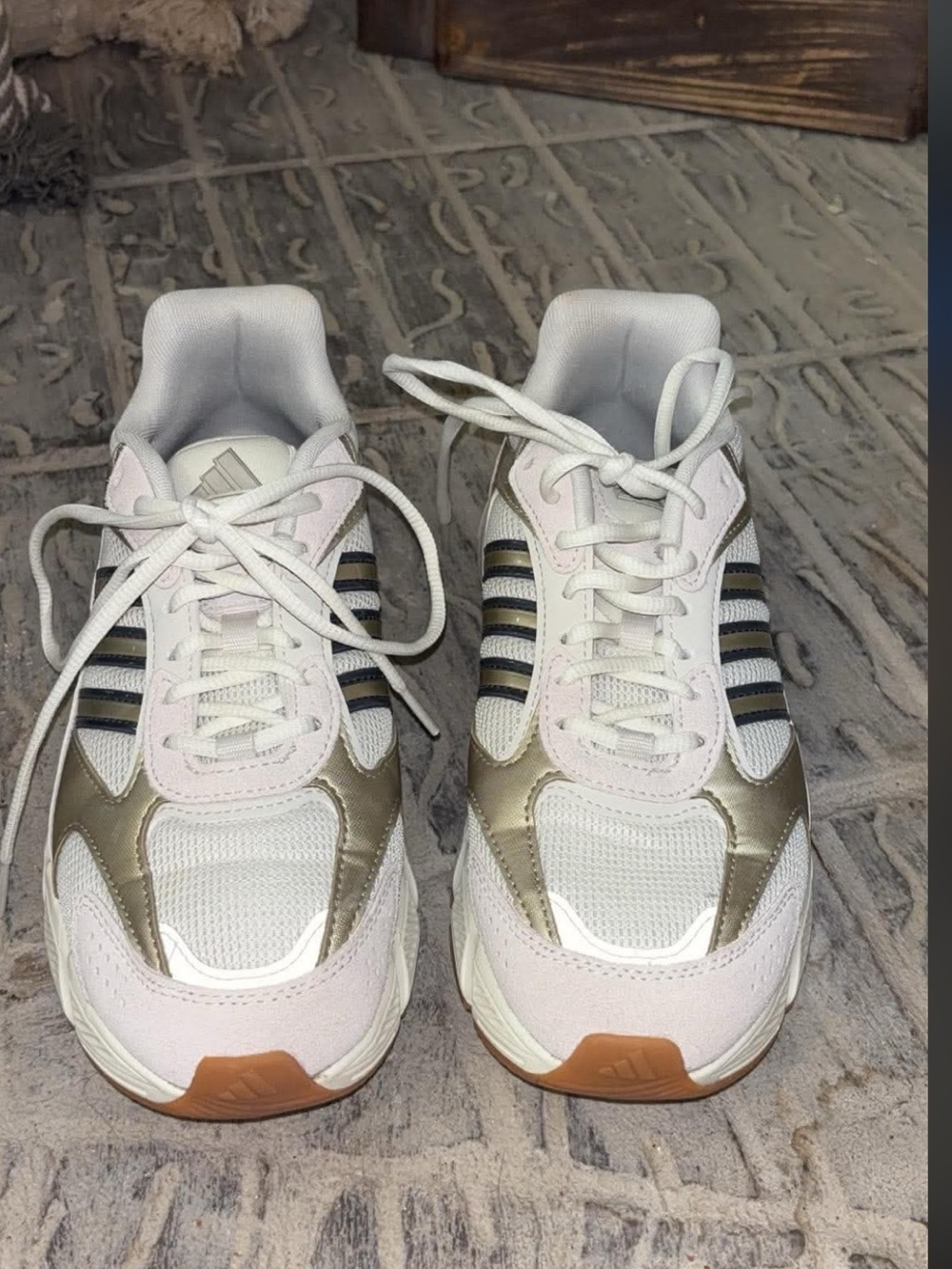 adidas Women’s White, Metallic Gold & Black Mesh Running Sneakers
